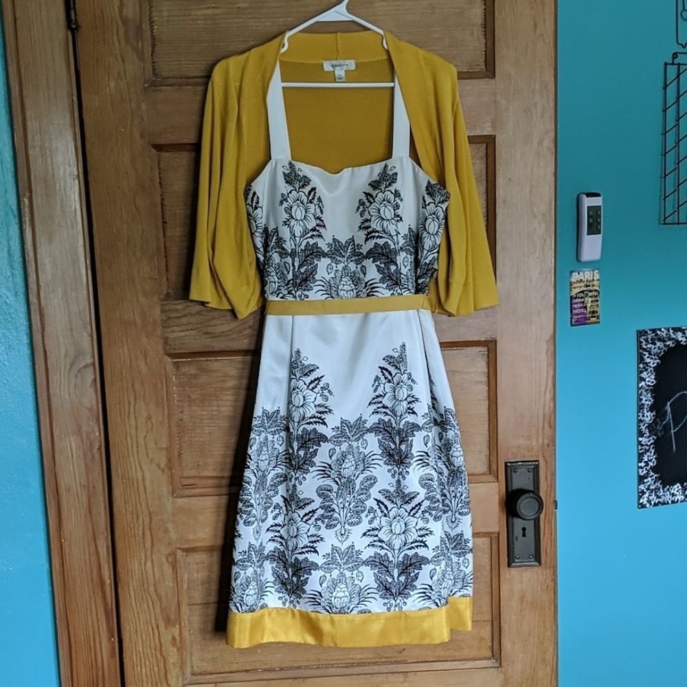 Black, white, yellow floral dress